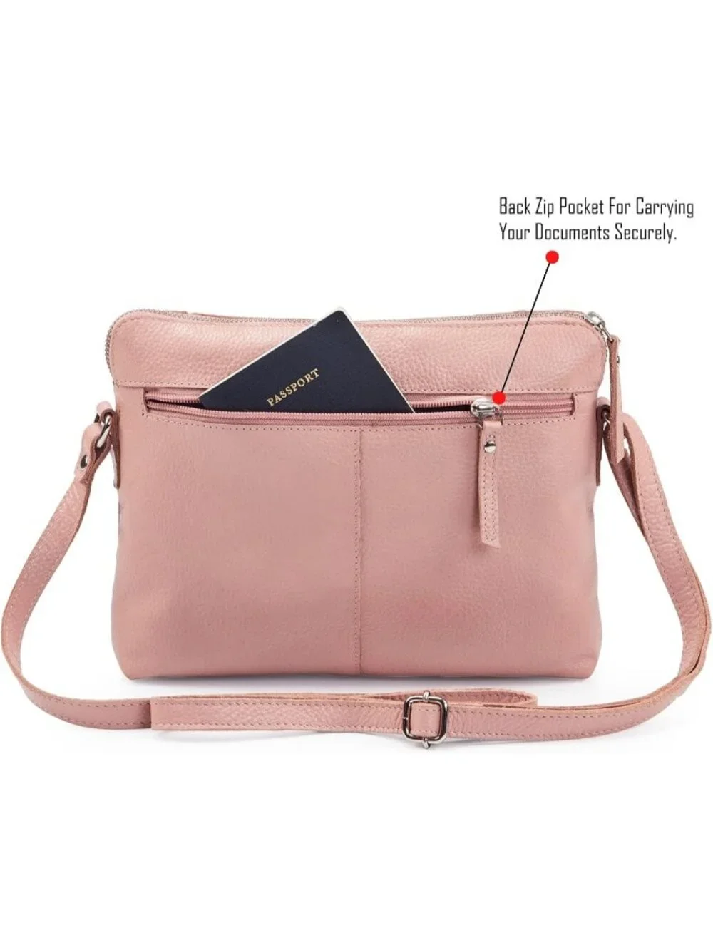 Women's Baby Pink Leather Sling Purse with Adjustable Straps Crossbody bags